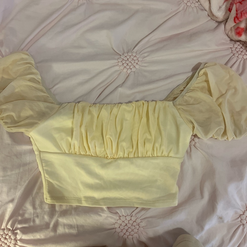 SHEIN Yellow Ruched Fitted Blouse